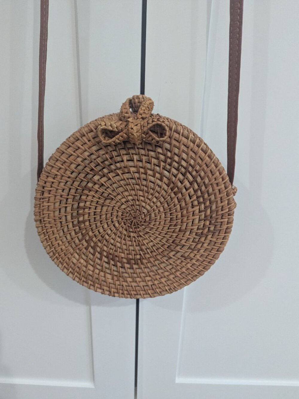 Canteen Style Wicker Crossbody Purse